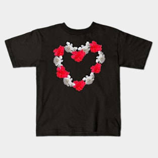 Floral love heart red and white, no text Kids T-Shirt